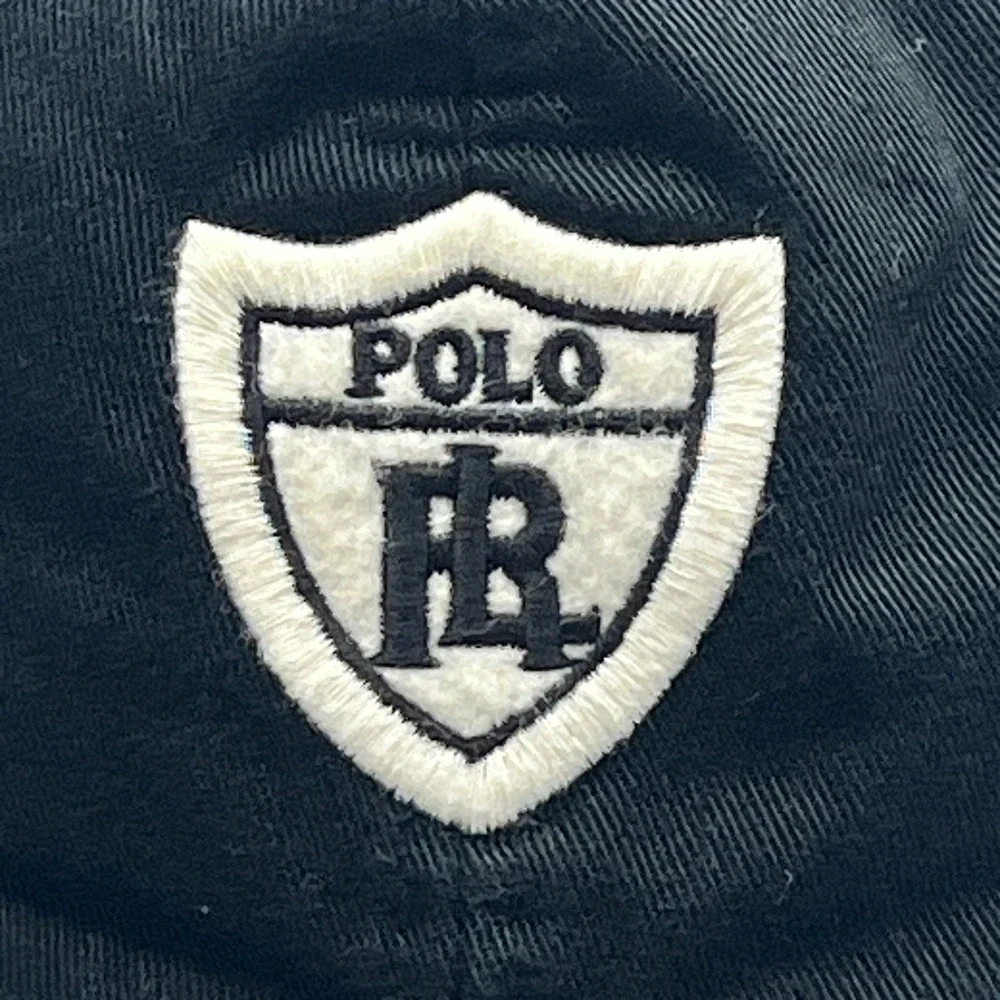 VTG Polo Ralph Lauren Shield Hat Adult Black Canvas Patch Crest Logo Strapback